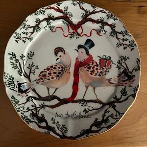 Anthropologie 12 Days of Christmas plate - Two Turtle Doves. NWOT!